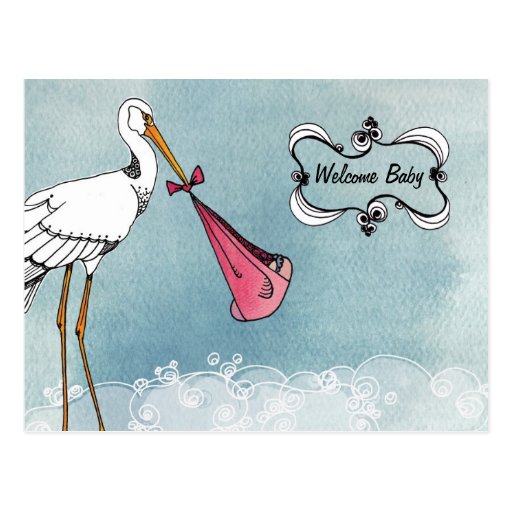 Faire-part de bébé de cigogne carte postale