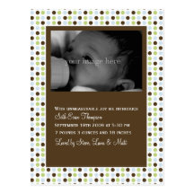Faire-part de bébé de point de polka de chocolat cartes postales