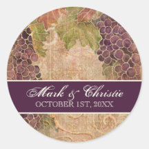 Faire-part de mariage âgé de vignoble de raisin autocollant rond