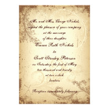 Faire-part de mariage beige brun vintage de feuill