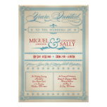 Faire-part de mariage blanc et bleu rouge vintage