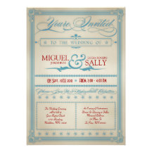 Faire-part de mariage blanc et bleu rouge vintage