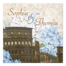 Faire-part de mariage bleu antique d'hortensia de 