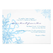 Faire-part de mariage bleu et blanc de flocons de 