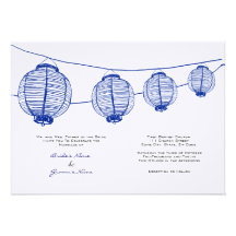Faire-part de mariage bleu et blanc de lanternes