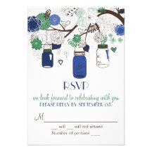 Faire-part de mariage bleu et vert des pots de maç