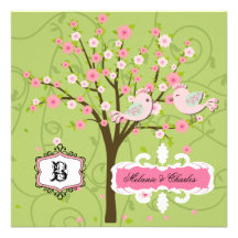Faire-part de mariage carré d'oiseaux de fleurs de