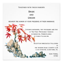 Faire-part de mariage de bonsaïs d'érable rouge de