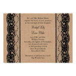 Faire-part de mariage de dentelle noire et de toil