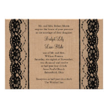 Faire-part de mariage de dentelle noire et de toil