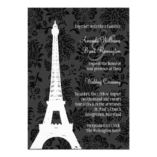 Faire-part de mariage de Paris de damassé (noir)