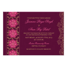Faire-part de mariage d'Indien d'or de rose de rai