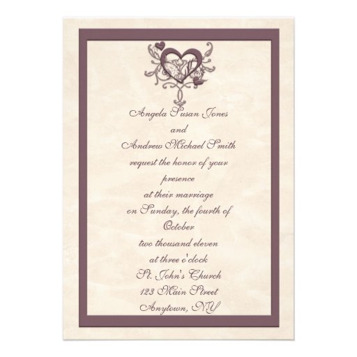 Faire-part de mariage en ivoire de coeur de prune