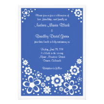 Faire-part de mariage floral blanc de bleu royal
