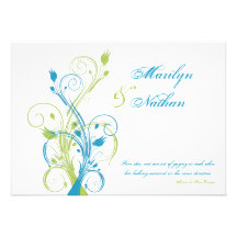 Faire-part de mariage floral blanc vert de turquoi