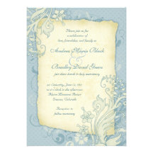 Faire-part de mariage floral bleu et en ivoire d'o