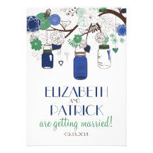 Faire-part de mariage floral bleu et vert de pots 