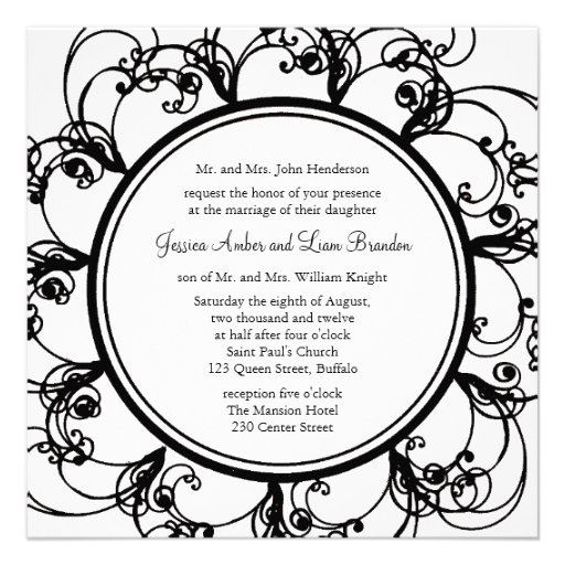 Faire-part de mariage floral de fantaisie (noir/bl