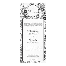 Faire-part de mariage floral noir et blanc de mono