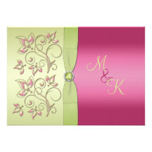 Faire-part de mariage floral rose vert de monogram