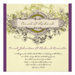 Faire-part de mariage floral vintage vert pourpre