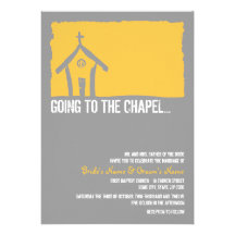 Faire-part de mariage jaune et gris de chapelle
