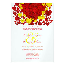 Faire-part de mariage jaune et rouge de roses de c
