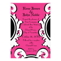 Faire-part de mariage (magenta) en ivoire baroque