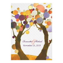Faire-part de mariage moderne coloré d'arbres d'am