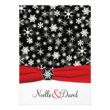 Faire-part de mariage noir, blanc, rouge de flocon