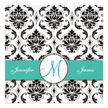 Faire-part de mariage noir de monogramme de turquo