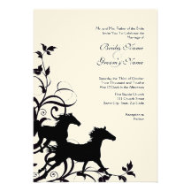 Faire-part de mariage noir et blanc de chevaux sau