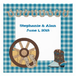 Faire-part de mariage occidental de pays bleu
