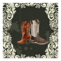Faire-part de mariage occidental vintage de bottes