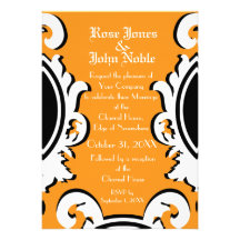Faire-part de mariage (orange) en ivoire baroque
