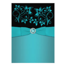 Faire-part de mariage orné de bijoux floral turquo