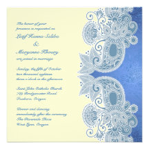 Faire-part de mariage plat floral bleu victorien