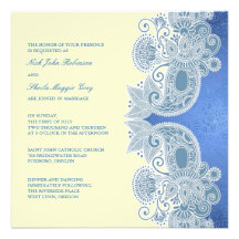 Faire-part de mariage plat floral bleu victorien