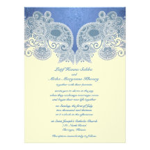 Faire-part de mariage plat floral bleu victorien