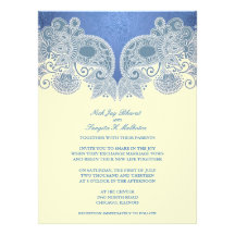 Faire-part de mariage plat floral bleu victorien