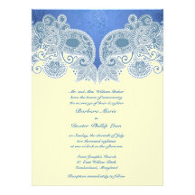 Faire-part de mariage plat floral bleu victorien