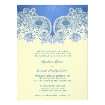 Faire-part de mariage plat floral bleu victorien