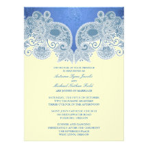 Faire-part de mariage plat floral bleu victorien