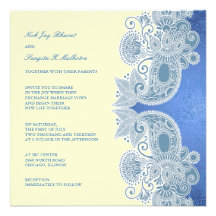 Faire-part de mariage plat floral bleu victorien