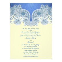 Faire-part de mariage plat floral bleu victorien