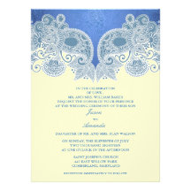 Faire-part de mariage plat floral bleu victorien