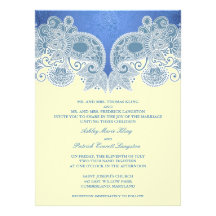 Faire-part de mariage plat floral bleu victorien