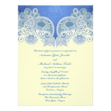 Faire-part de mariage plat floral bleu victorien