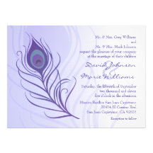 Faire-part de mariage pourpre de plume de paon