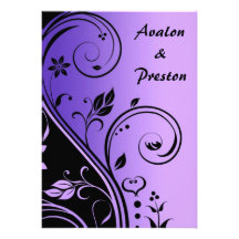 Faire-part de mariage pourpre de Scrollwork de fle